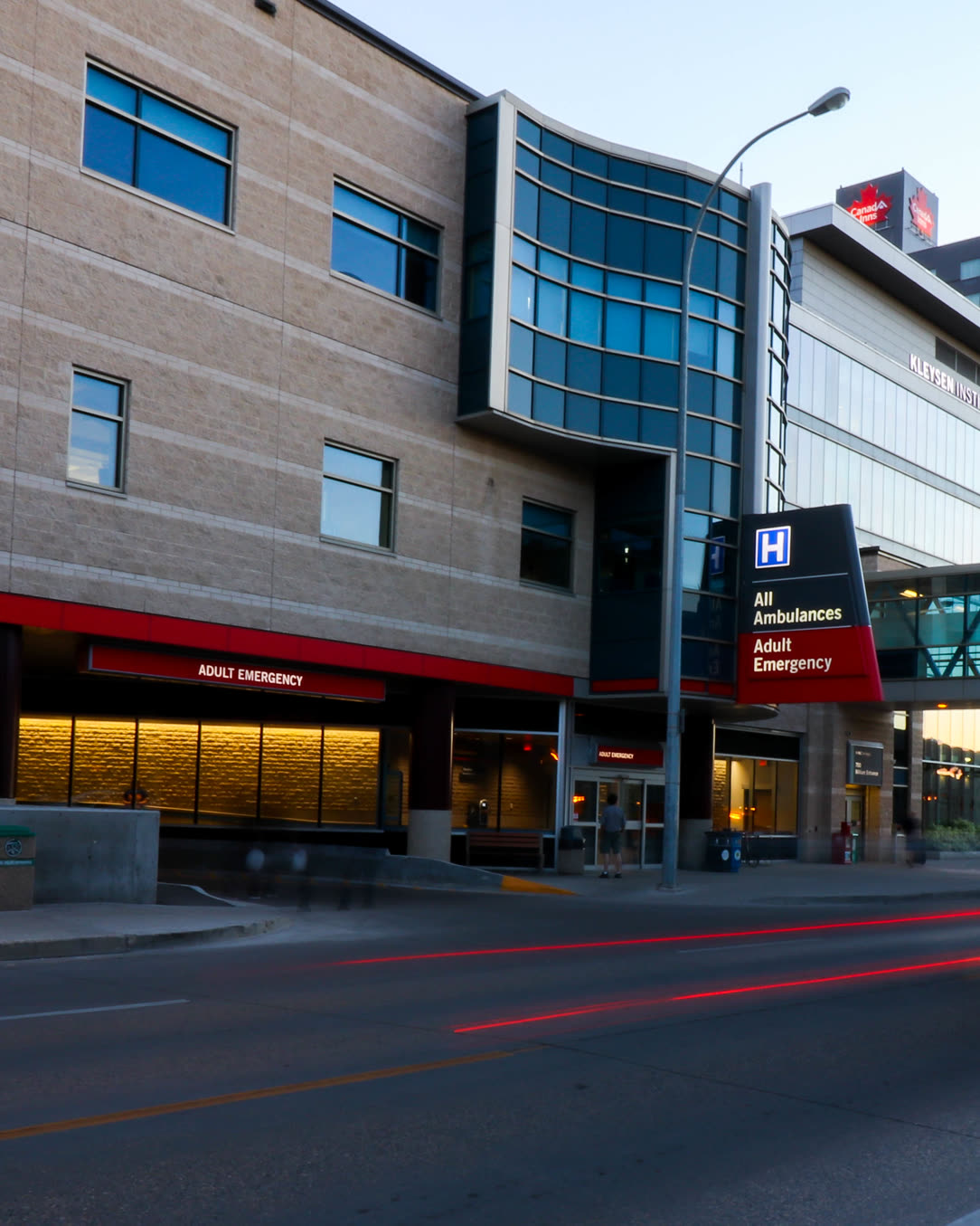 Health Sciences Centre Winnipeg - Adult Emergency entrance at dusk